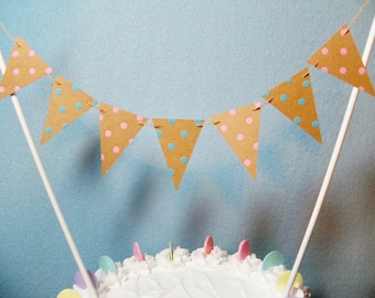 Cake Topper Garland, Rustic Wedding, Dots Pink Blue Bunting, Gender Reveal, Baby Shower Banner