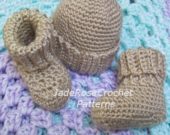 Crochet Booties and Hat Pattern, Crochet Baby Hat Pattern, Hat and Booties, Newborn Hat and Booties, 6 Months PDF401