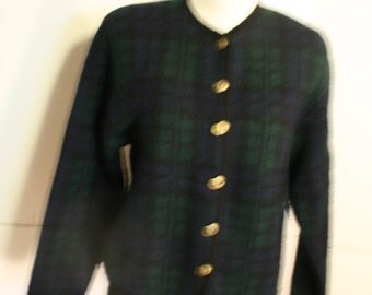 Vintage 80s Wool Watch Plaid Tally-Ho button front Jacket 1980s sz PS Pollak
