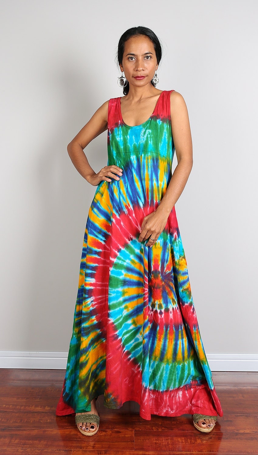 Rainbow Maxi Dress / Long Sexy Tie Dye Cotton Maxi Gown