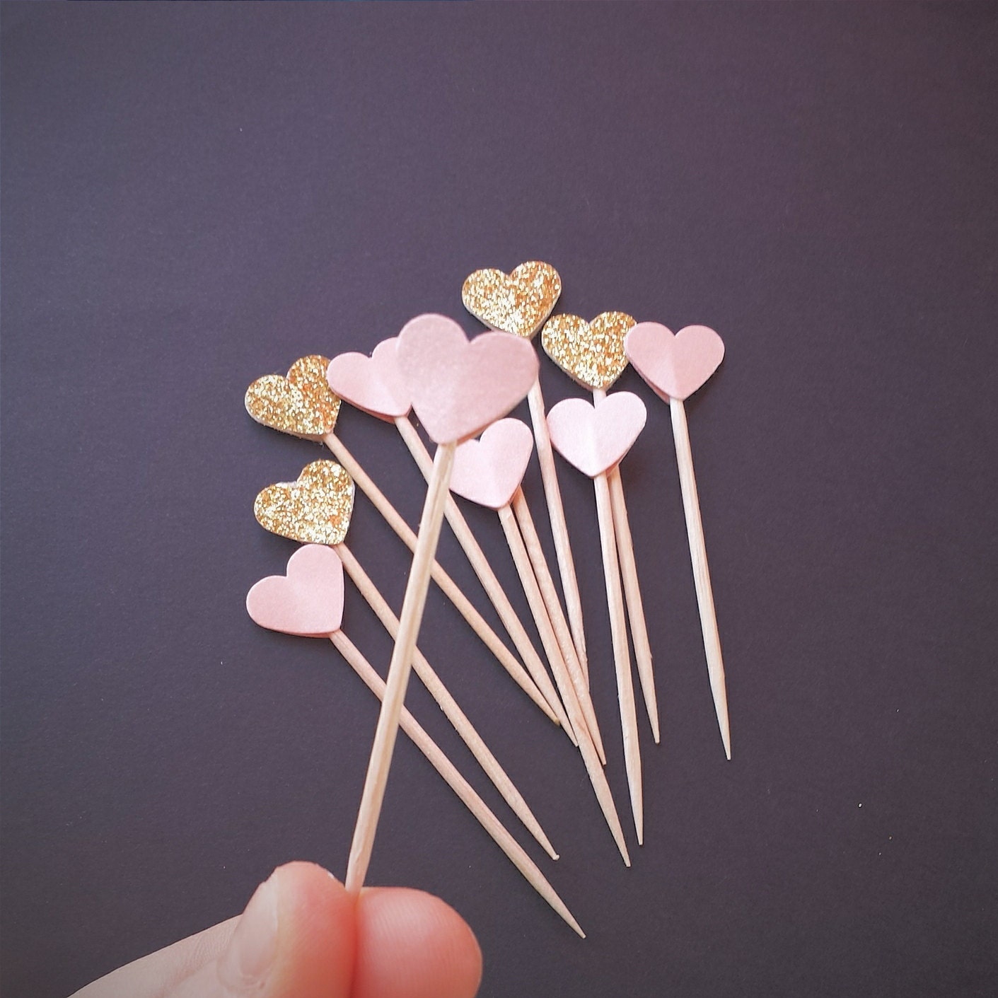 24 Pieces Gold and Blush Glitter Party Picks Cupcake Toppers