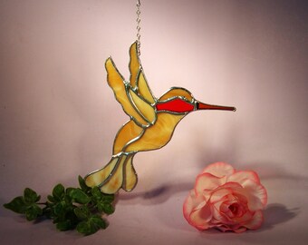 Suncatcher Stained Glass Hummingbird with Ruby Throat (501)
