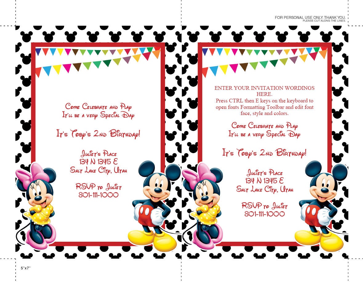 Mickey Mouse Printable Birthday Party Invitation Template