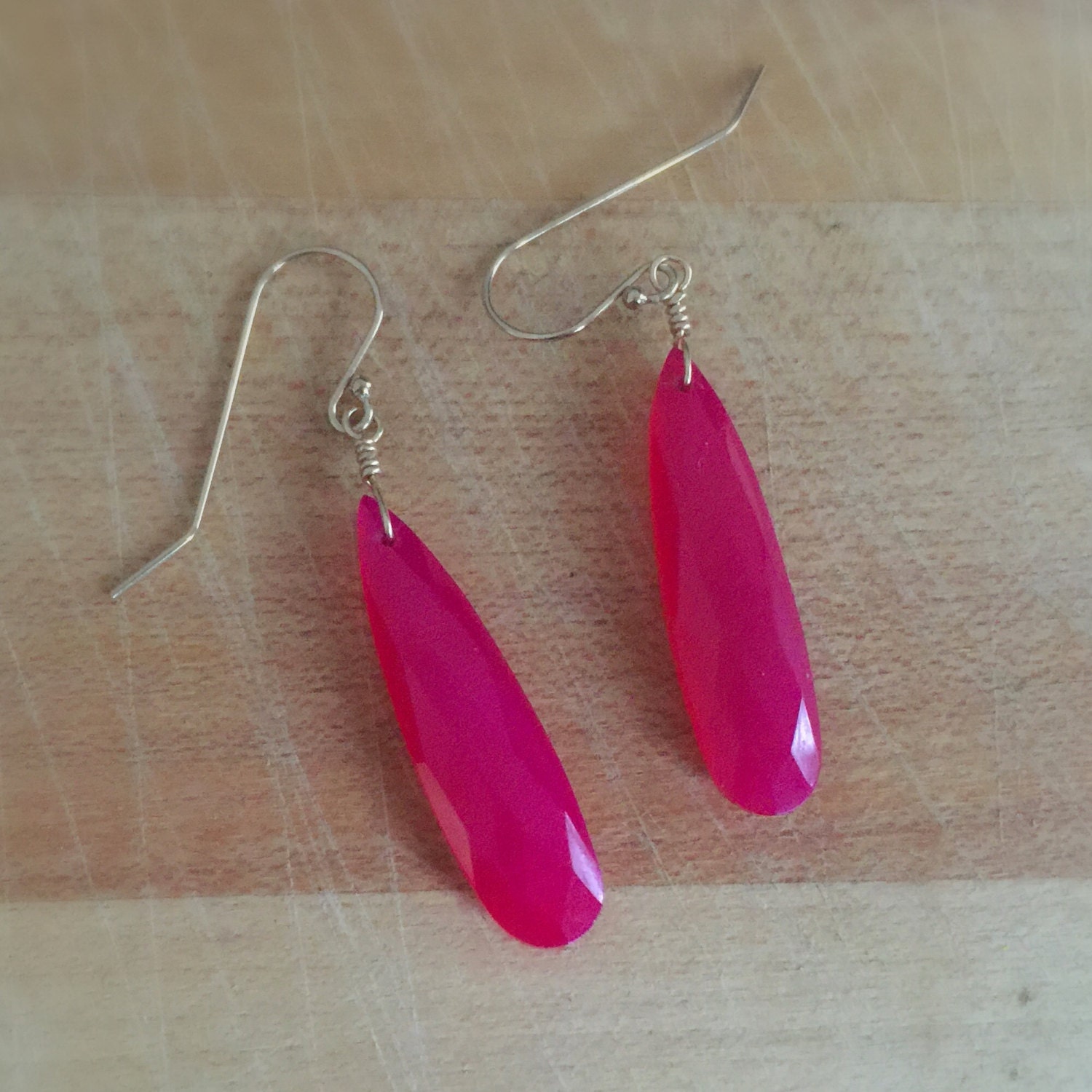 Hot Pink Earrings Hot Pink Chalcedony Jewelry by jewelrybycarmal