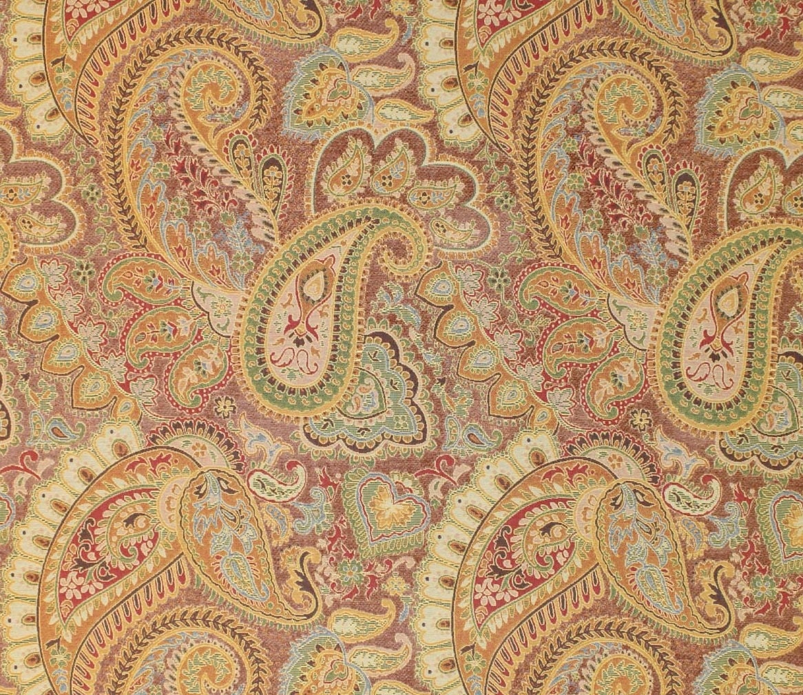 Derby peach Paisley chenille Upholstery and Drapery fabric per