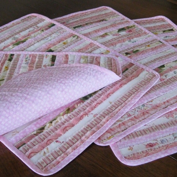 Quilted pink placemats romantic placemats pastel placemats