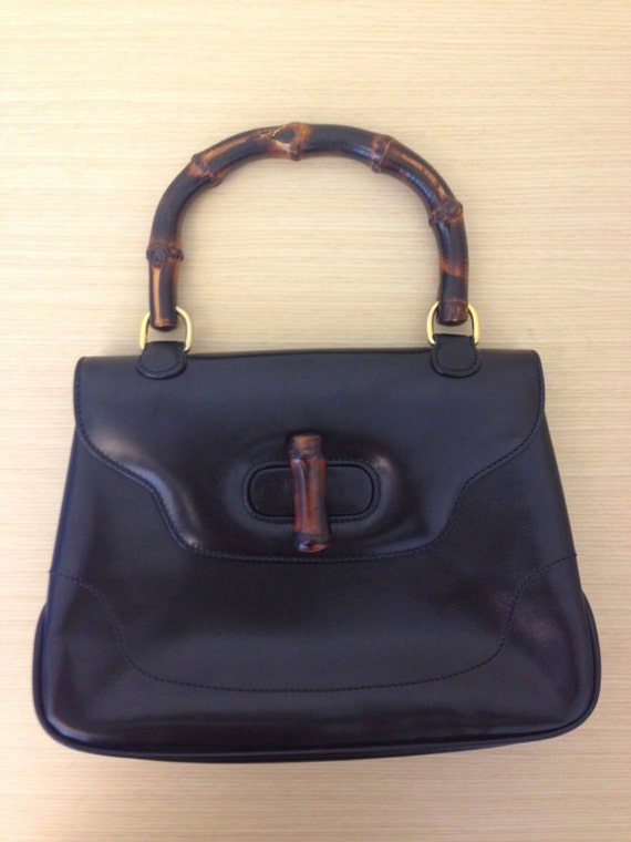 Iconic Vintage GUCCI black patent leather handbag purse with