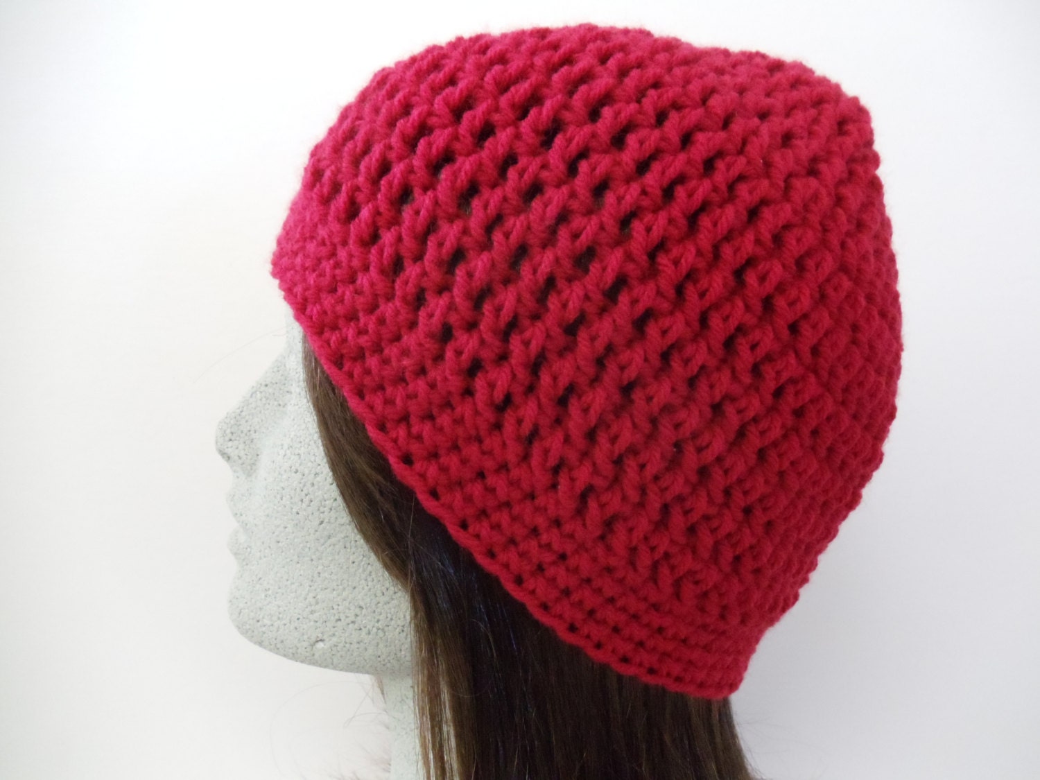 Cherry Red Crochet Beanie Unisex Red Crochet Hat Crocheted