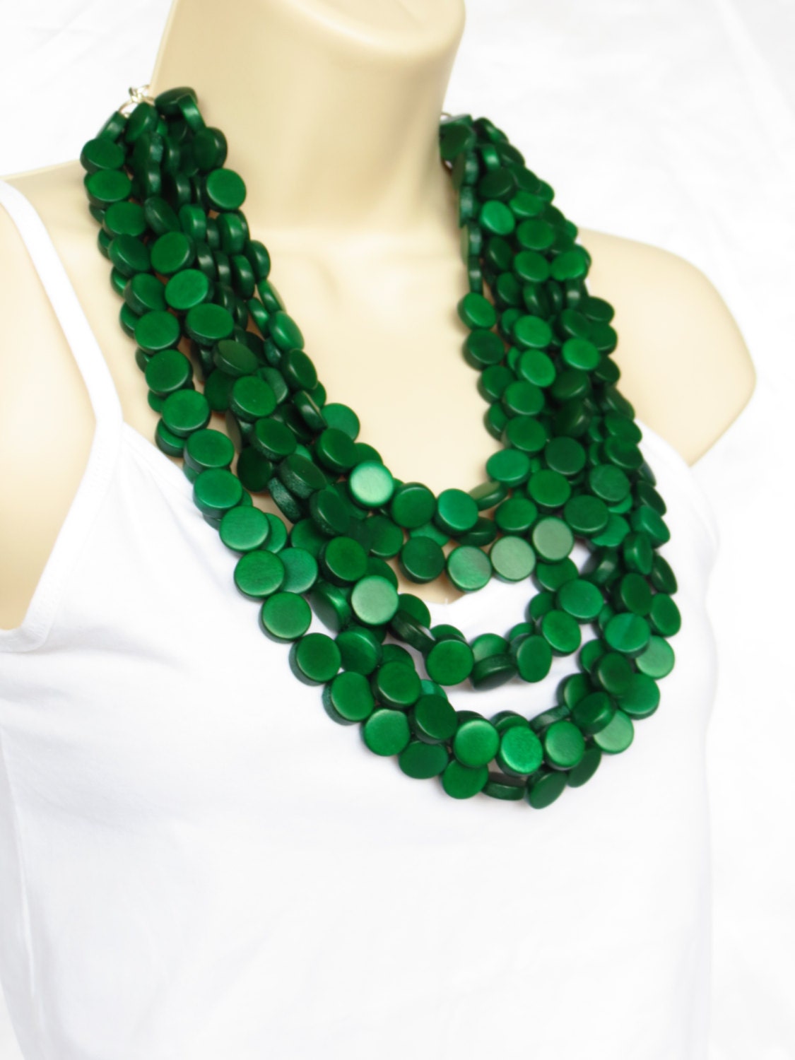 Green Statement Necklace Boho Chunky Green by WildflowersAndGrace