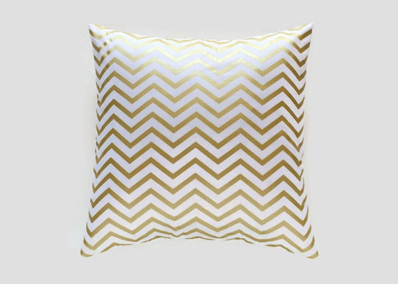 Metallic Gold Chevron Decorative Throw Pillow by thebluebirdshop