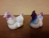 RARE FENTON PURPLE Slag Marble Glass Miniature Chickens Set of 2 Lg Wright Chicken Figurine