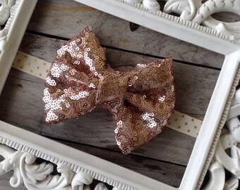Big Rose Gold Sparkle Bow Headband Baby Girl Headbands Baby Headbands Gold Glitter Headbands Photography Props Newborn Headbands Big Bows