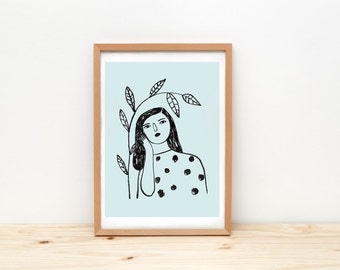 Woman and branch- print - 8 x 11.5 - A4 - by Depeapa