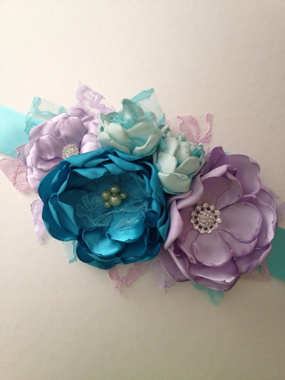 Items Similar To Flower Sash Five Flower Sash Lavender Teal And