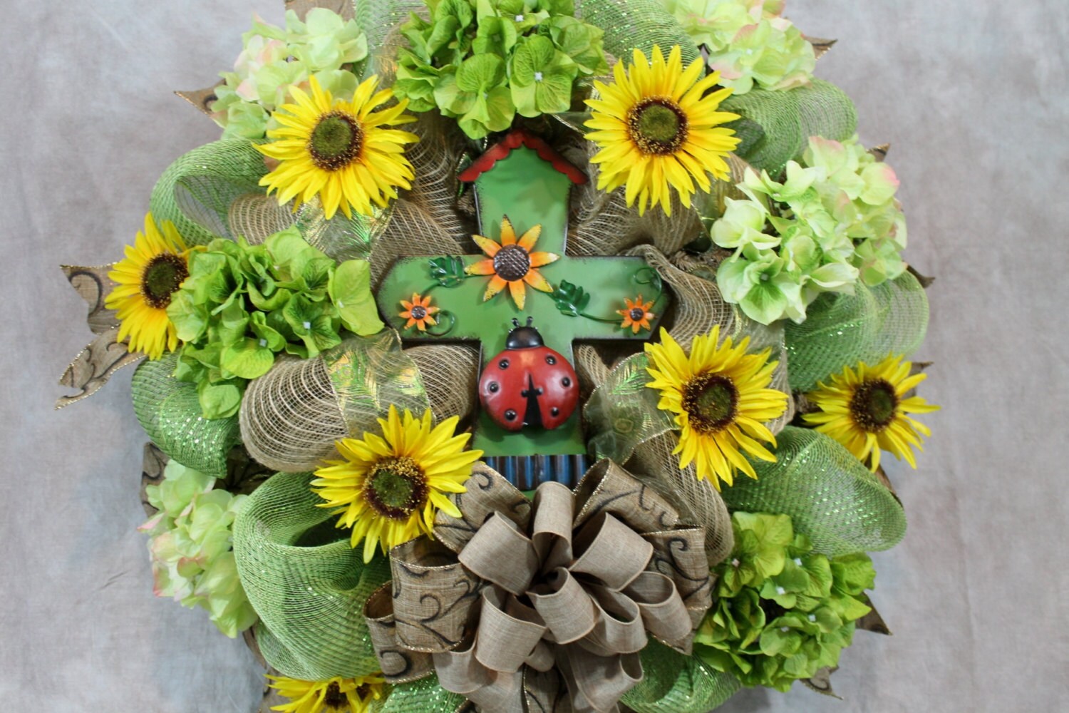 Sunflower Wreath Lime Green Sunflower Wreath Green Ladybug