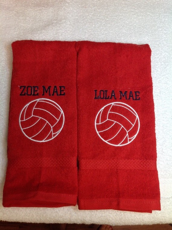 Red Personalized volleyball towel great by LindaKaysCreations