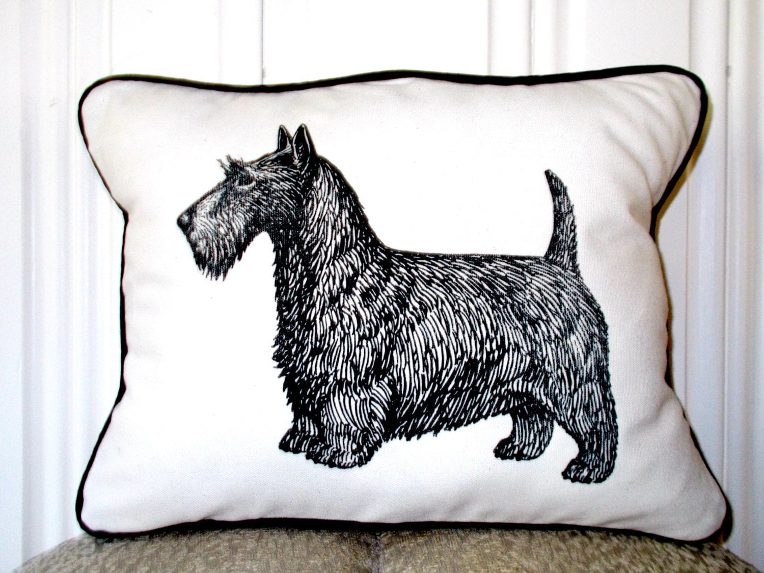 shabby chic feed sack french country Scottish Terrier with