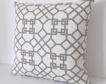 Designer pillow cover, Windsor Smith for Kravet, haze pelagos, gray trellis pillow