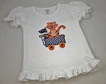 Appliqued Tiger Wagon Shirt / Monogrammed Tiger Applique Tee Shirt / Tiger Childrens Clothing / War Eagle Game Day Spirit Tee