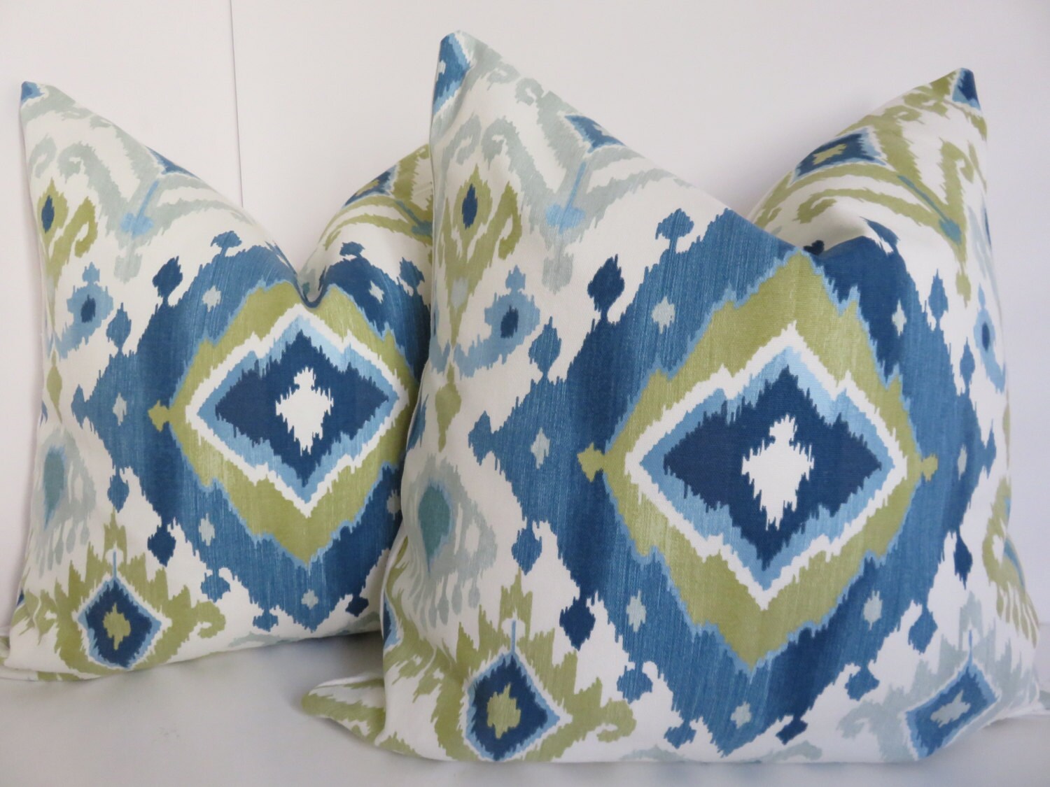 Ikat Blue And Cream Pillow Covers Sky BlueCreamTeal And