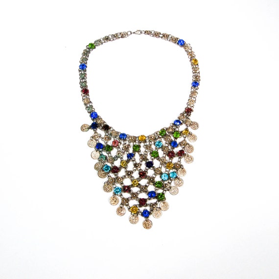 Massive Colorful Bib Necklace Runway Statement Style Silver