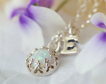 Personalized Opal Necklace, Bridesmaids Necklace, Birthday Necklace, October birthstone, White Opal Jewelry, Opal Necklace, Sterling Silver