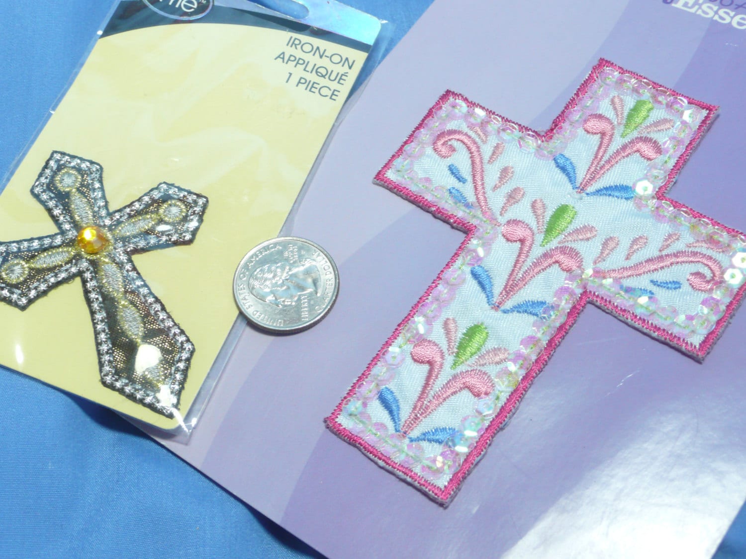 Christian Cross Iron-on Patchs Applique Embroidered Sequins