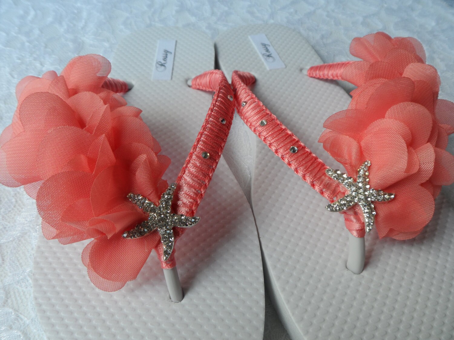 Coral Bridal Flip Flops / Beach Wedding Flip Flops