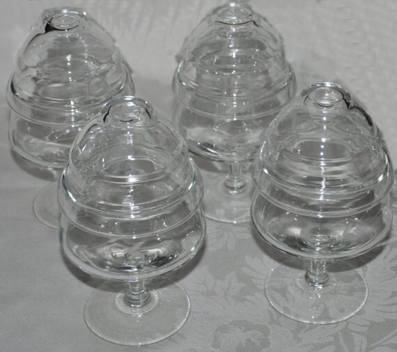 4 Glass Stemmed Dessert Dishes with Tops Haute Juice