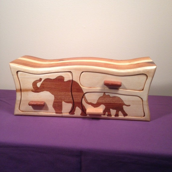 Items similar to Elephant and Baby Inlaid Band Saw Box on Etsy