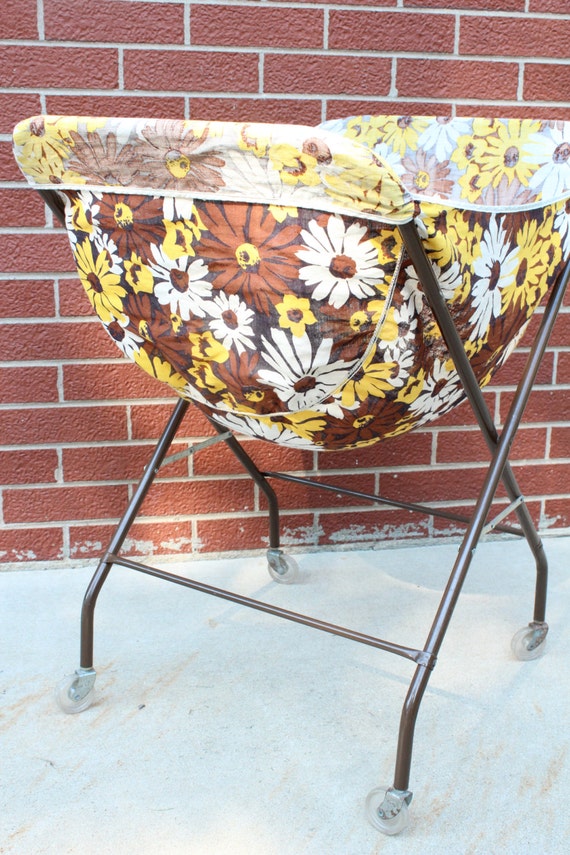 Vintage Rolling Laundry Cart Basket on Wheels Foldable