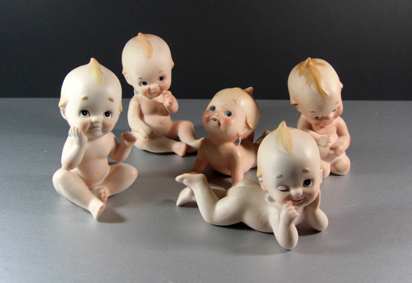 Lefton Porcelain Bisque Piano Baby Kewpee Figurines