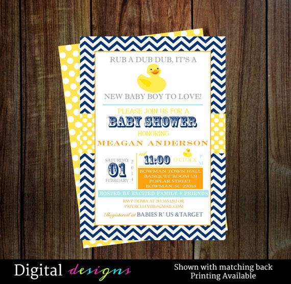 Duck baby shower invitation - boys baby shower navy blue and orange digital, printable file 112 Il_570xn
