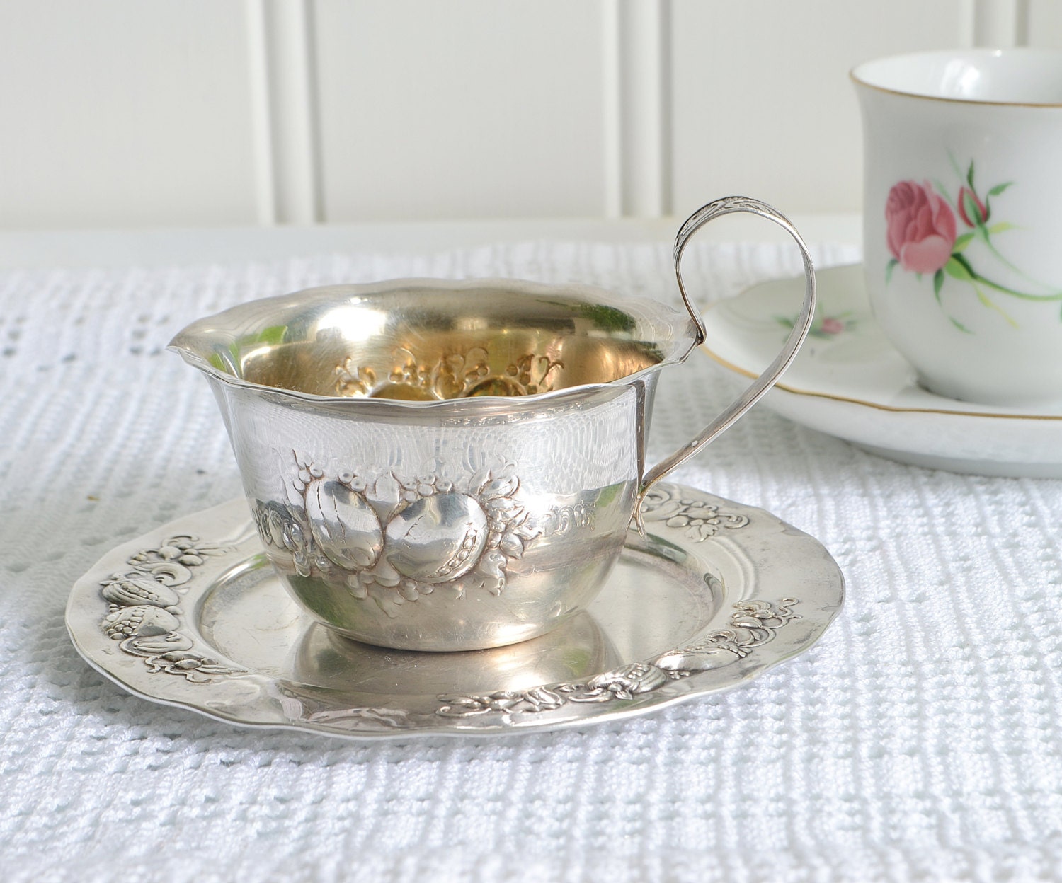 Creamer with tray, vintage Swedish serving set, Nils Johan silver plate