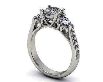 moissanite diamonds engagement ring in 14k white gold, style 37WDM