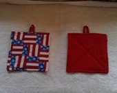 Pair Red white and blue pot holders 7" square
