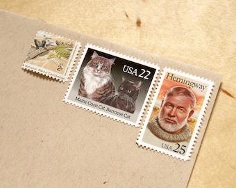 Vintage unused - Hemingway's Cats - postage stamps to post 5 letters - or use in scrapbooking and crafts