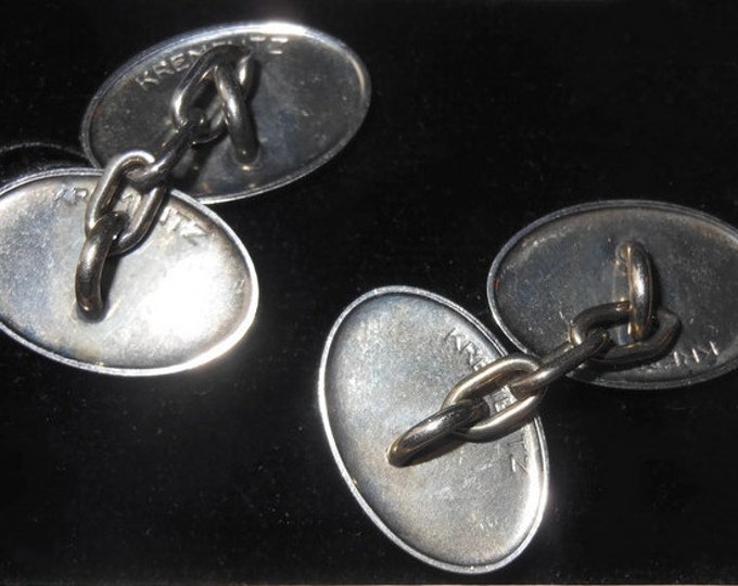 1920's Krementz cuff links signed silver plated double-panel oval Art Deco