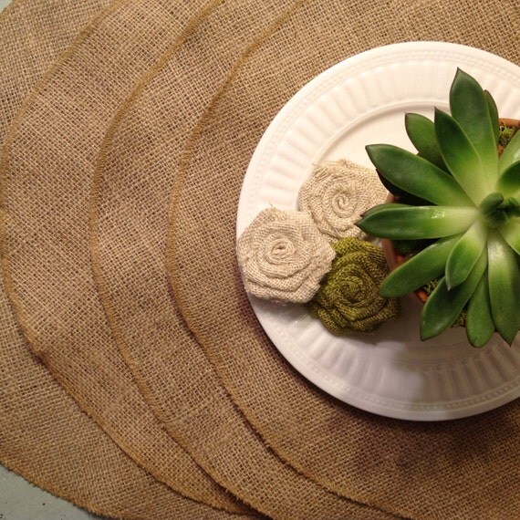 SALE Rustic burlap plain round placemats