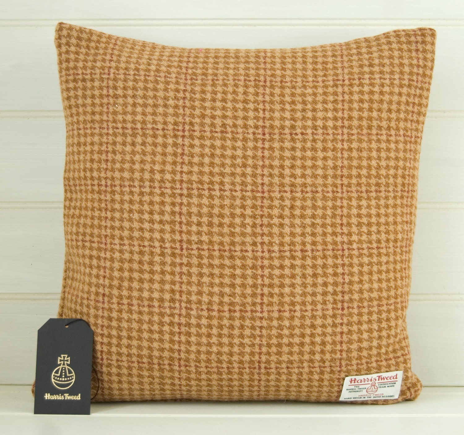 Harris Tweed Cushion Cover Light Brown Houndstooth by GreenCallow