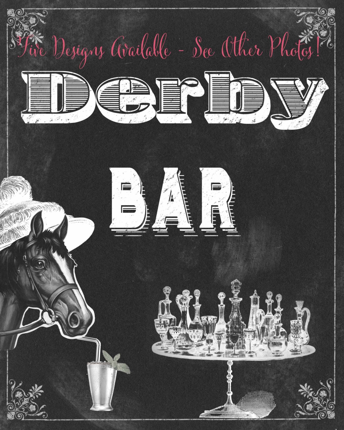 Kentucky Derby Bar Printable Sign Cocktails Mint Julep Digital