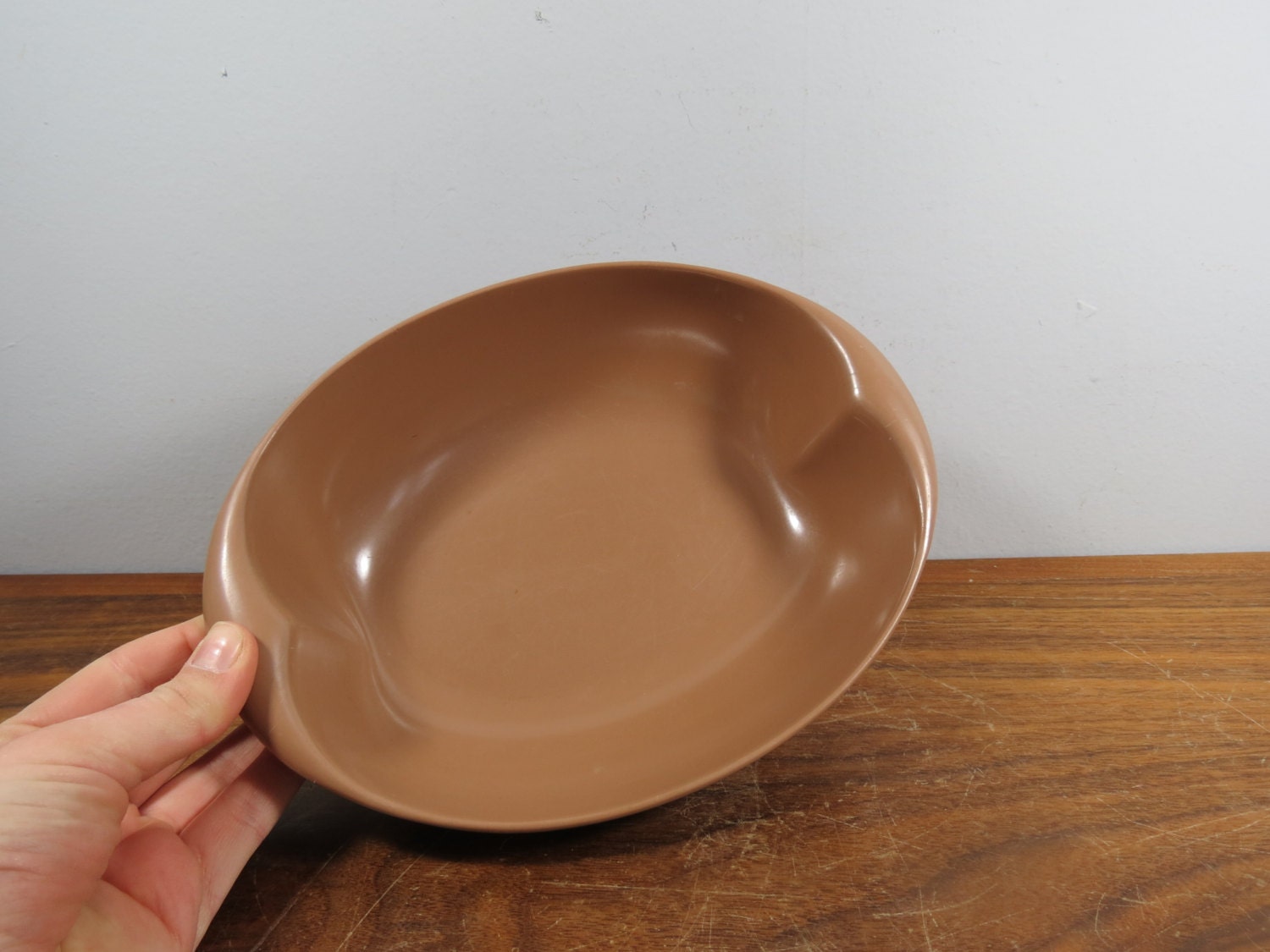 Vintage Melamine Bowl // Lenox Ware Brown Oval Serving Snacks Bowl with