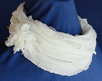 Ivory Circle Scarf - Light Ivory Ruffled Infinity Scarf