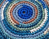 Niagara Rug Crochet 38" Rag Rug Round Cotton Washable Soft Handmade Kitchen Porch Country Primitive Homespun Teal White Lavender Blue