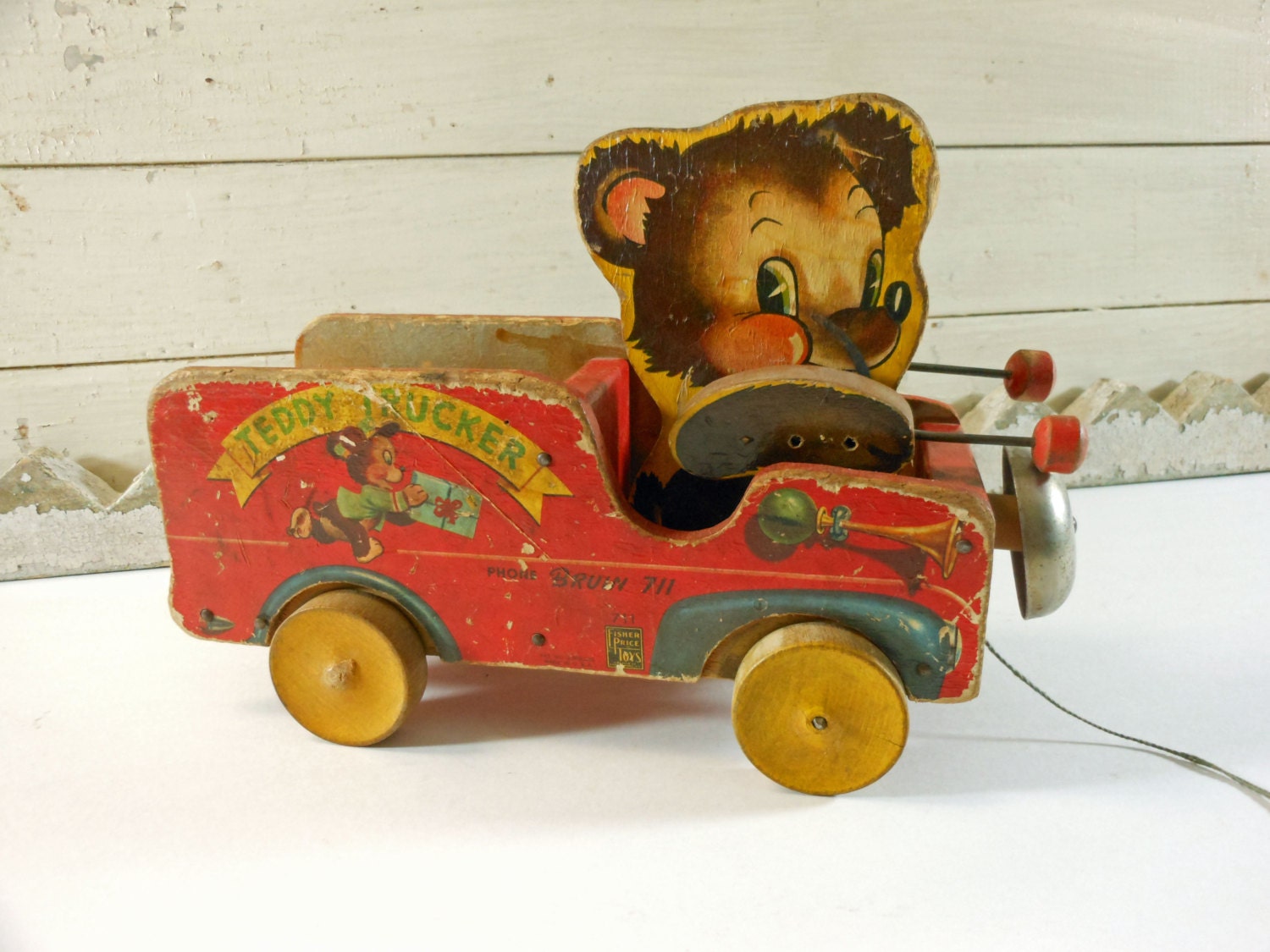 Fisher Price Teddy Trucker Wooden Pull Toy From 1949