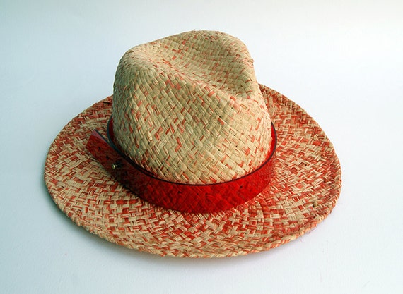 Items similar to Red straw hat , Fedora straw hat , Fedora straw hat ...