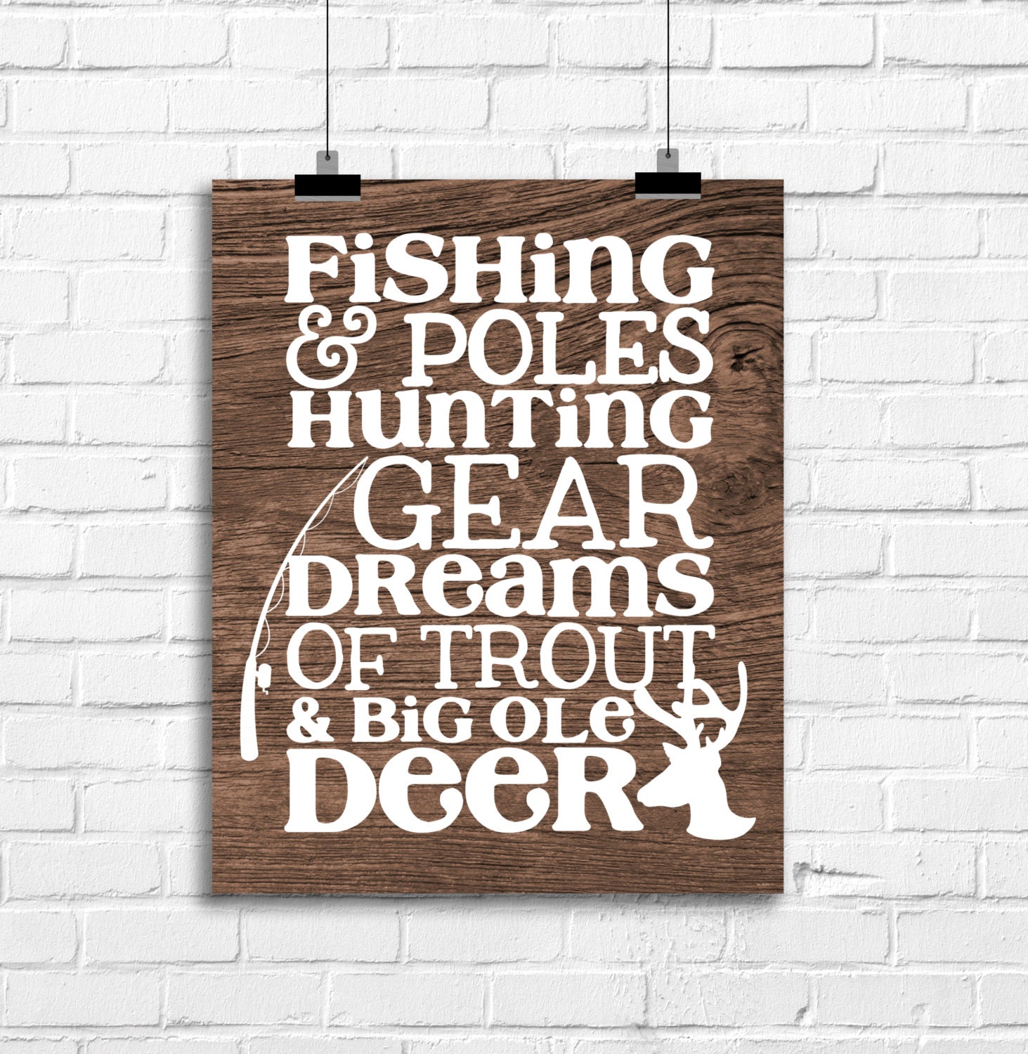 Fishing Poles And Hunting Gear Art Print Hunting Fishing for Hunting And Fishing Home Decor