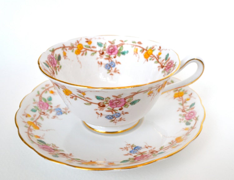 Grosvenor Fine Bone China Tea Cup and Saucer by LaBellaVintage