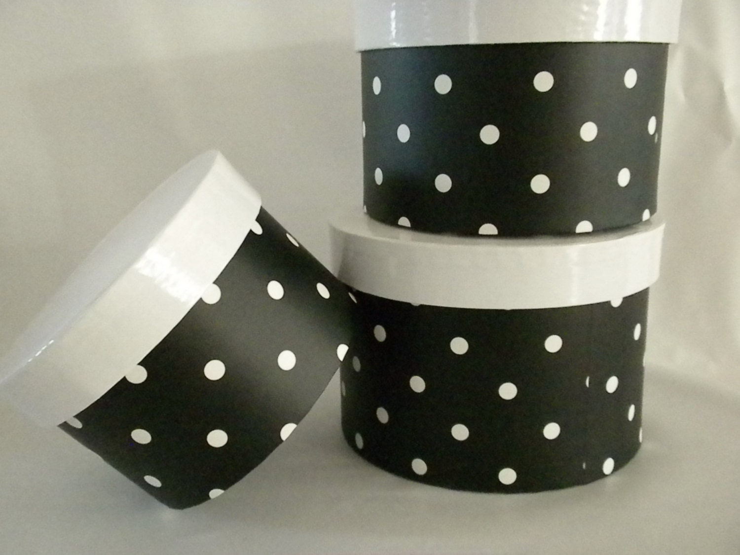 3 Nesting Boxes Black and White Polka Dots Stacking by oldandnew8