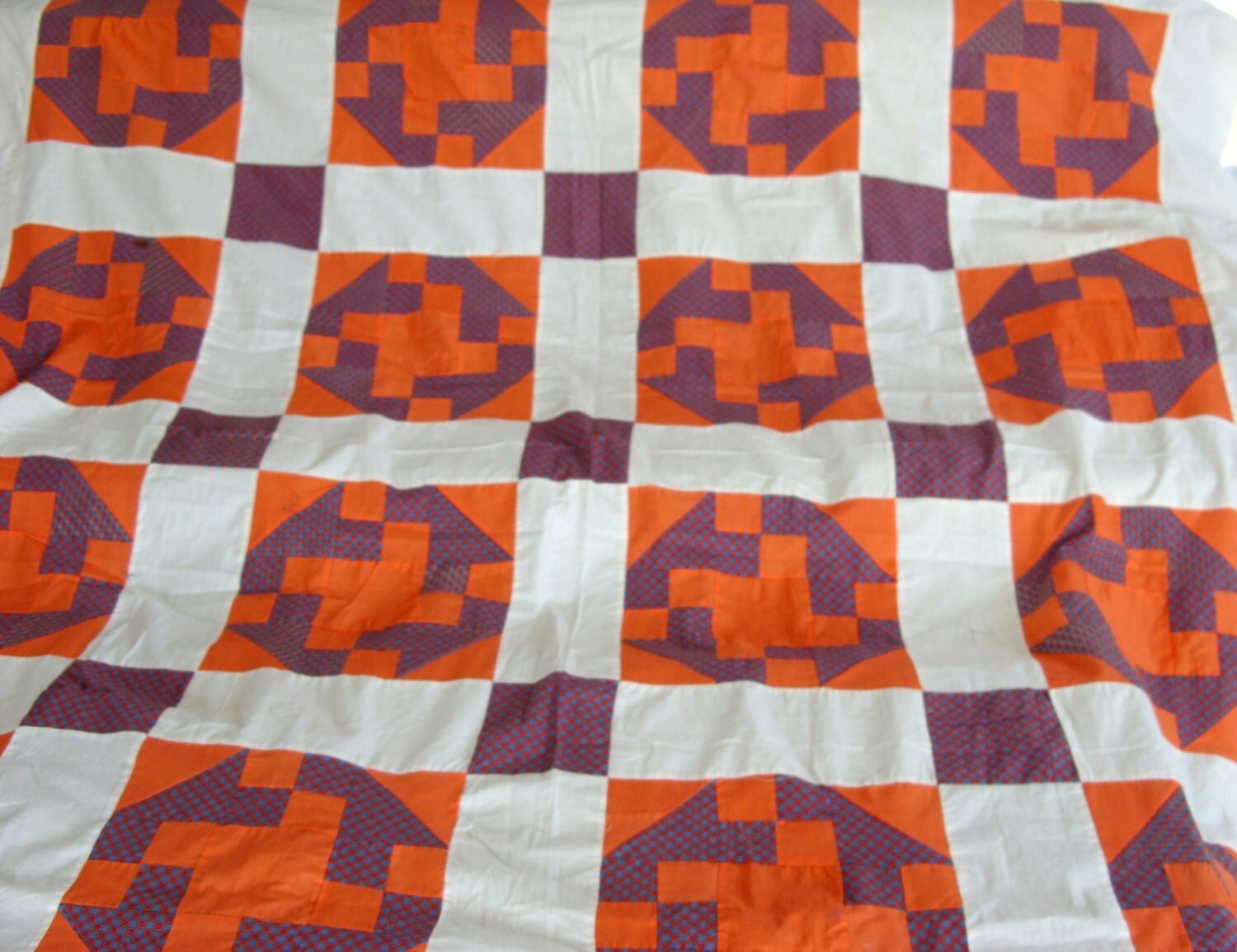 Pieced Quilt Top in Orange and Blue